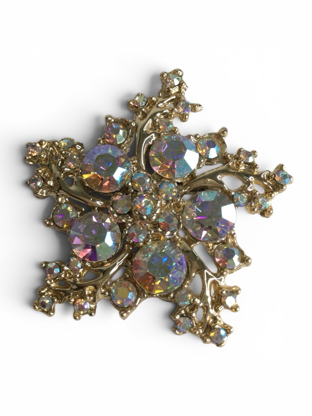 Vintage 1950s Satin Gold Abstract Starburst Brooch with AB Rhinestones - Picture 9 of 11